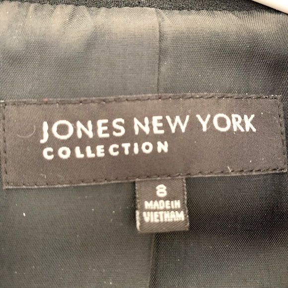 Jones New York long black tuxedo style blazer jacket shiny beaded V neck collar - Picture 10 of 15